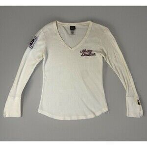 Women’s Small Harley Davidson Cream Long Sleeve Waffle Knit Zip Wrist